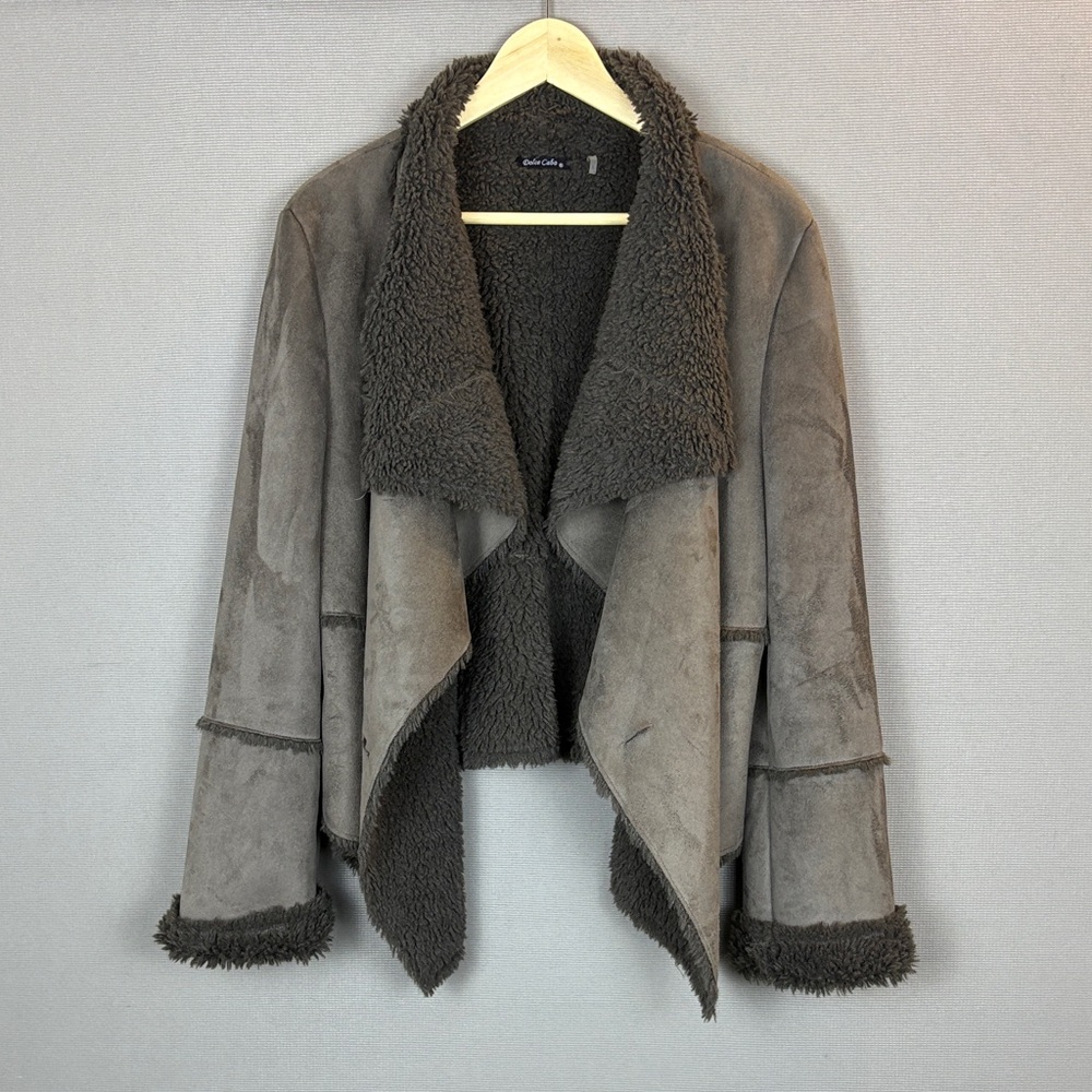 Women's Gray Faux Shearling Jacket - Size Large